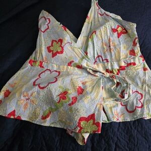 Modcloth Floral Wrap Top in Red and Green